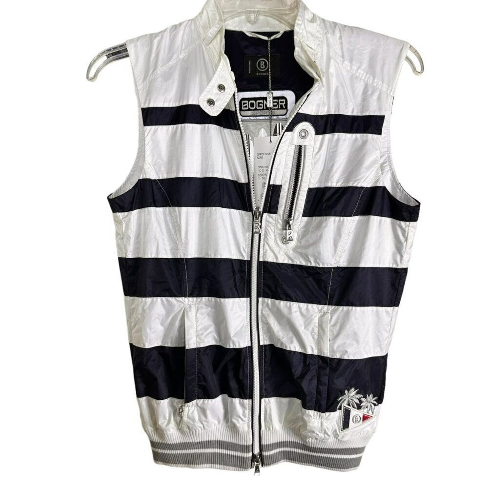 Bogner‎ Women’s XS Striped Lightweight Puffer Vest White Navy Nautical NWT